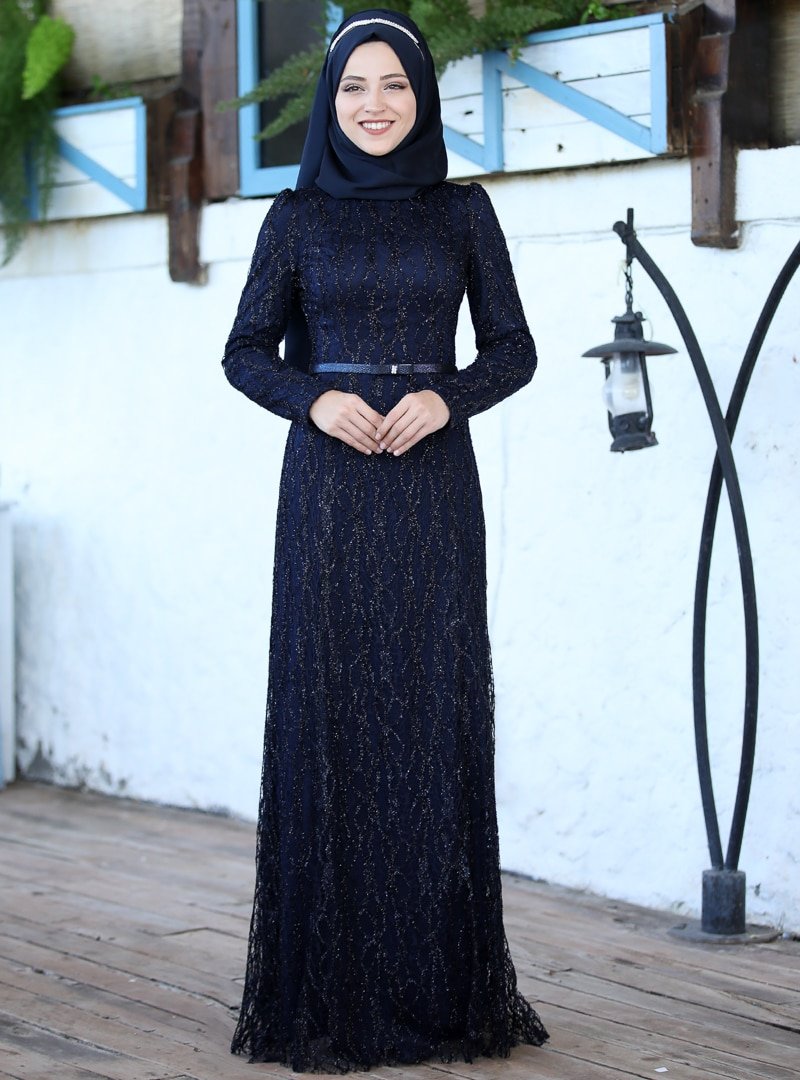 Al-Marah Lacivert Dilem Abiye Elbise