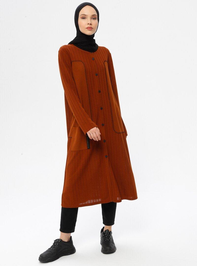 Çağrı Giyim Camel Boydan Düğme Detaylı Ceket