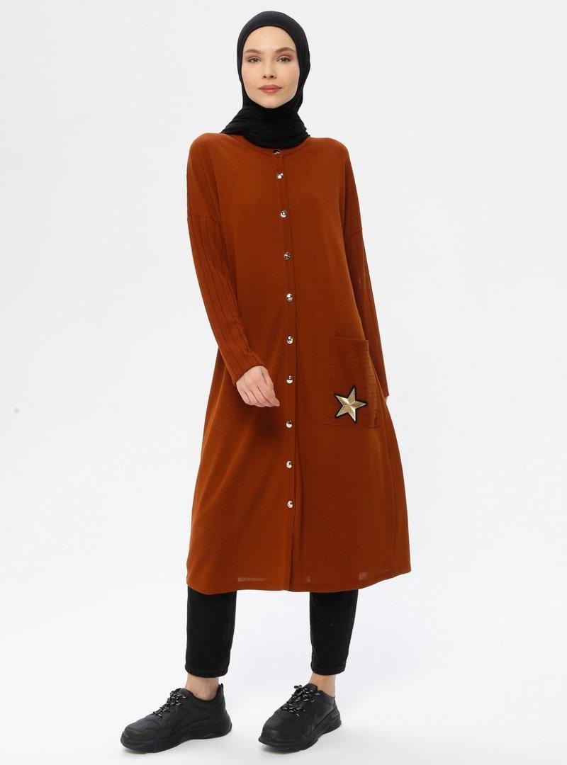 Çağrı Giyim Camel Boydan Düğme Detaylı Ceket