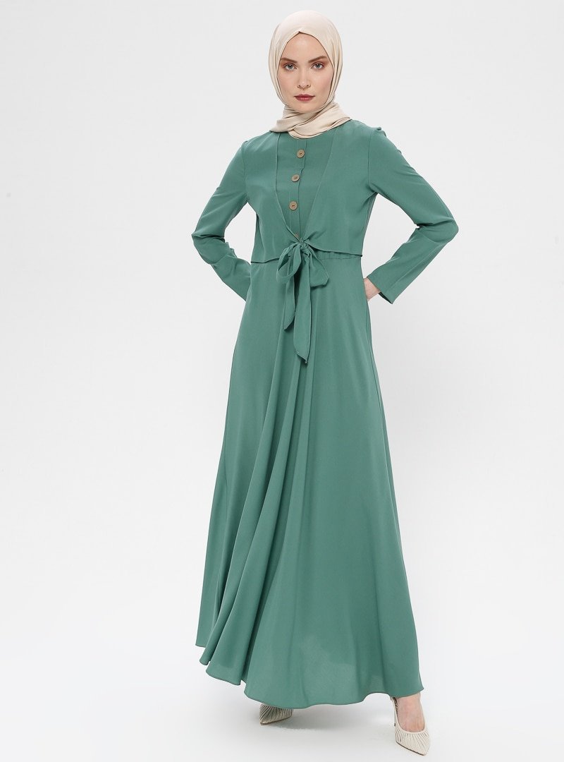 Miss Paye Mint Yeşili Düğme Detaylı Elbise