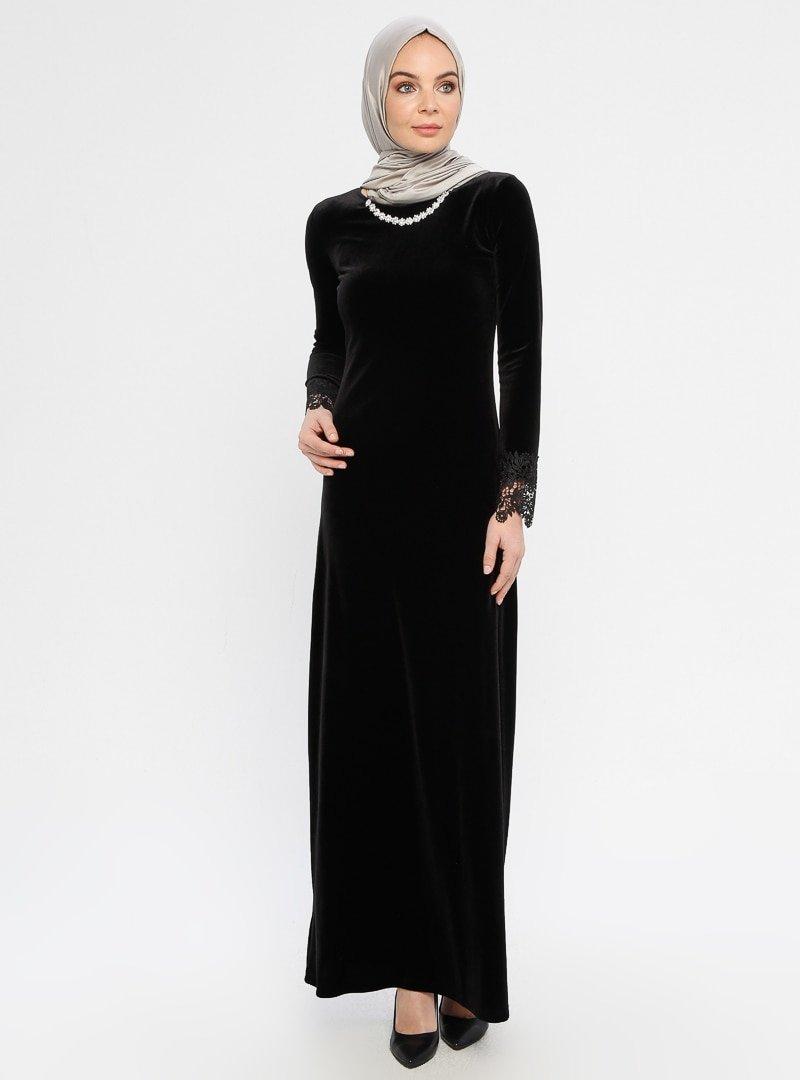 Arin Siyah Kadife Abiye Elbise