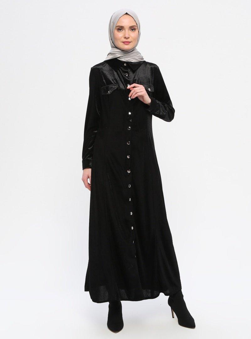 MEKSİLA Siyah Kadife Elbise