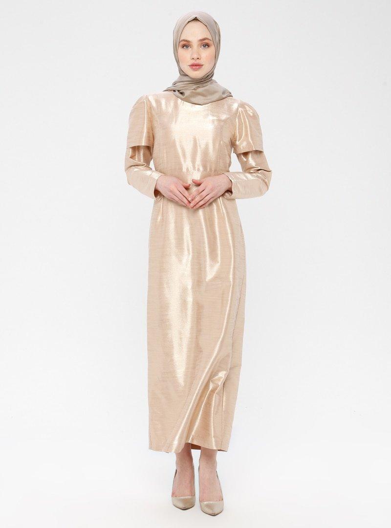Meryem Acar Pudra Kolları Detaylı Elbise