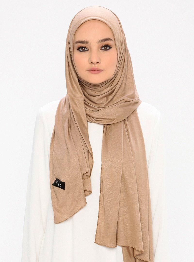 Rabia Z Koyu Bej Premium Merserize Jersey Şal
