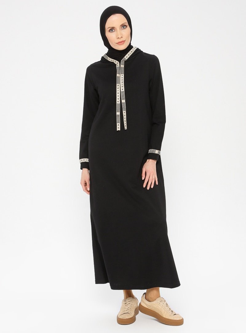 La Giza Fashion Siyah Kapüşonlu Elbise