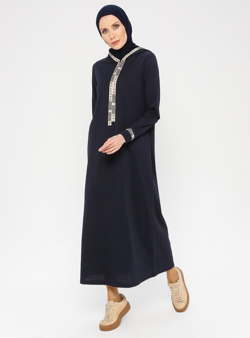 La Giza Fashion Lacivert Kapüşonlu Elbise