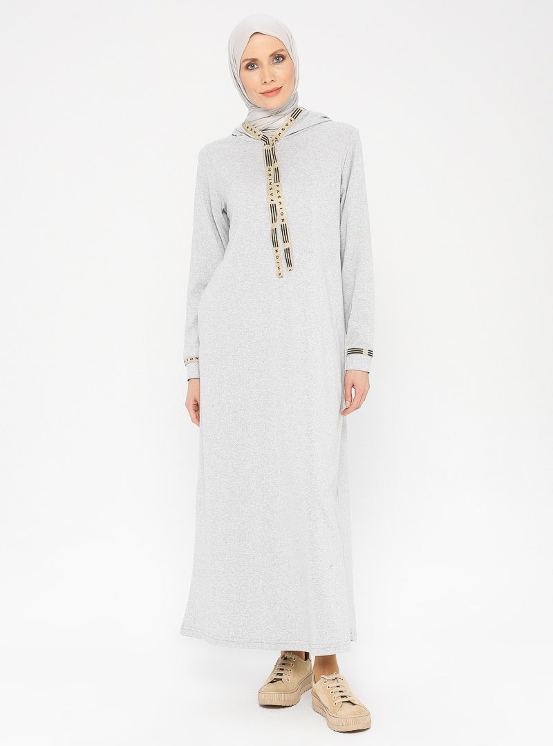 La Giza Fashion Gri Kapüşonlu Elbise