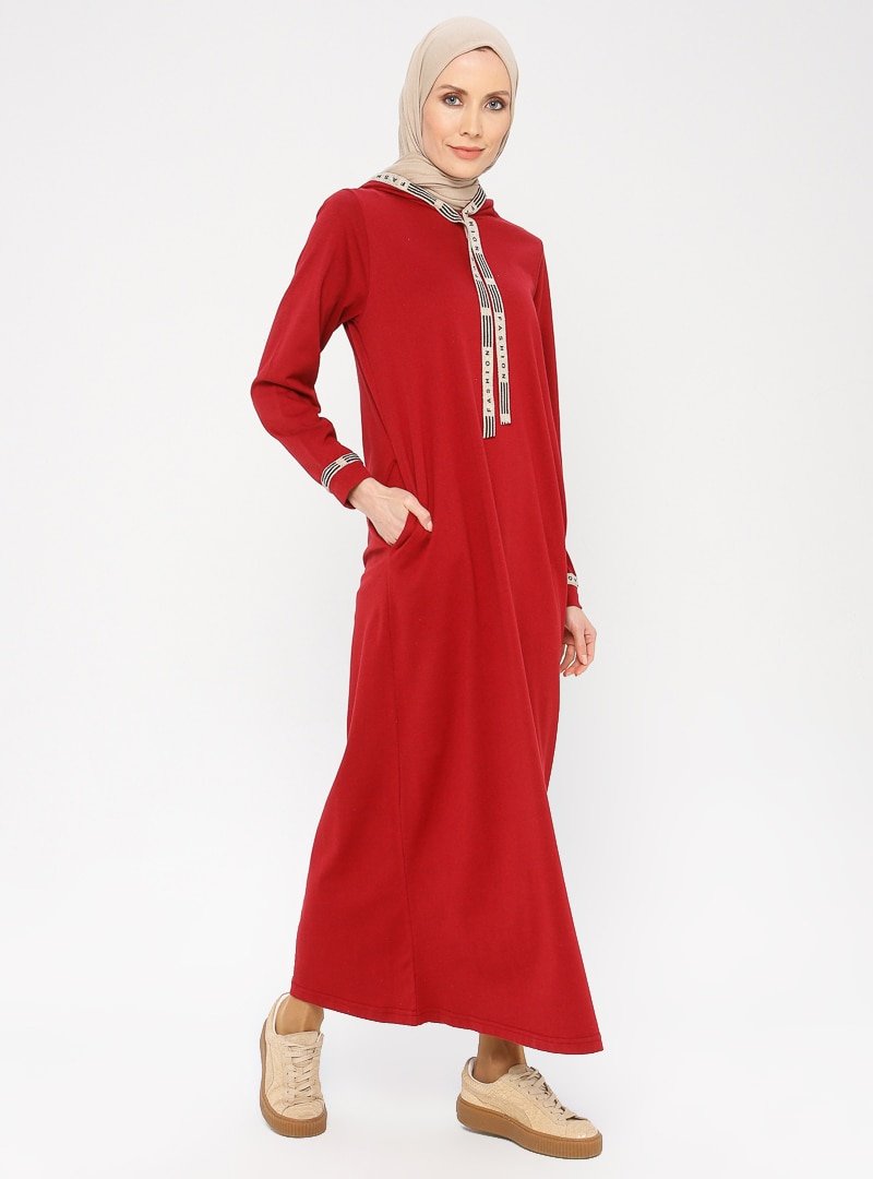 La Giza Fashion Bordo Kapüşonlu Elbise