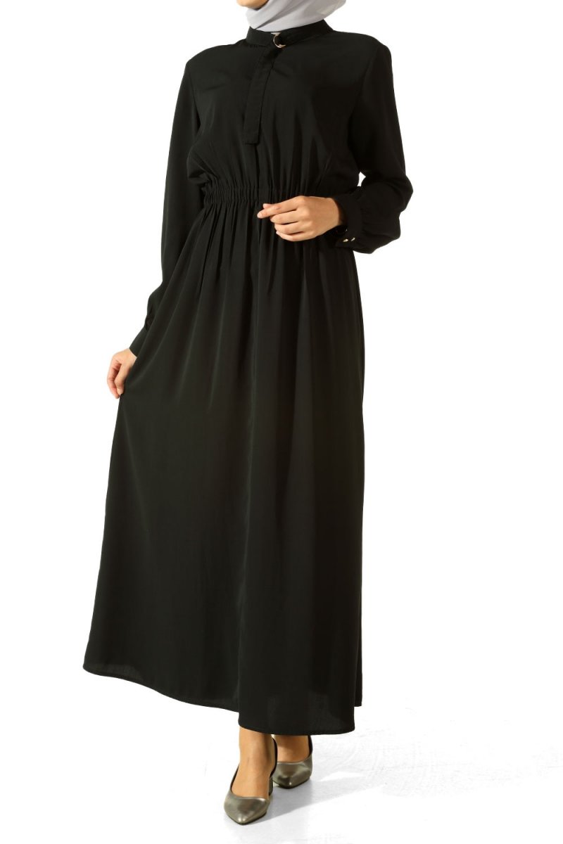 Allday Siyah Beli Lastikli Fermuarlı Elbise