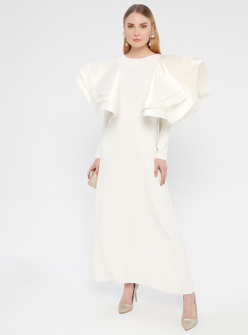 Nossabaya Beyaz Omuz Detaylı Elbise