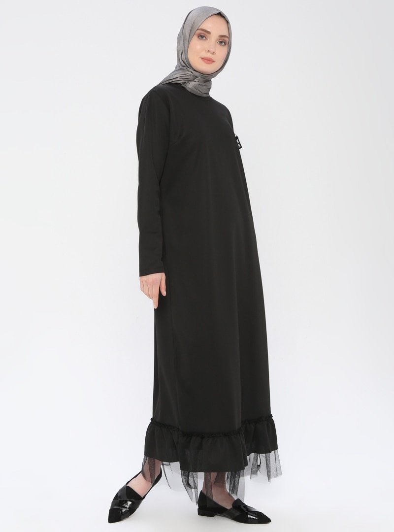 La Giza Fashion Siyah Tül Detaylı Elbise
