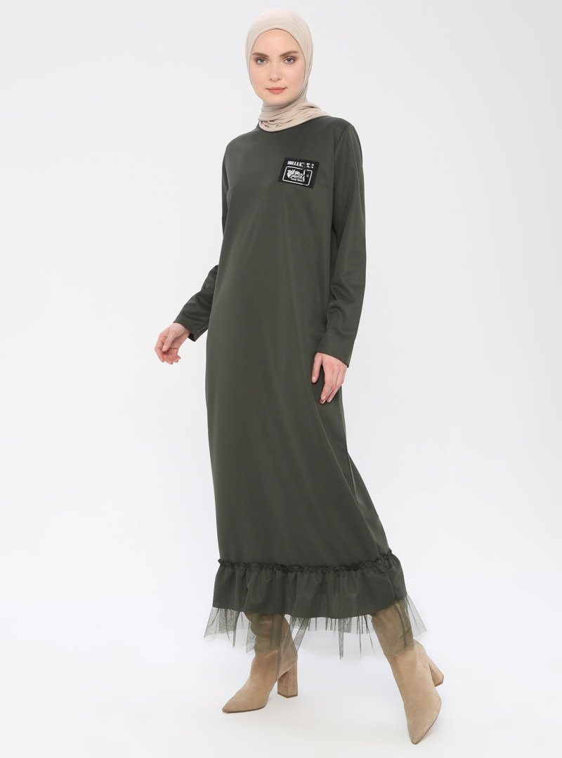 La Giza Fashion Yeşil Tül Detaylı Elbise