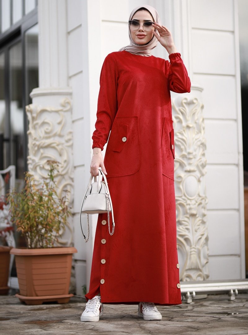 Piennar Kırmızı Rengi Kadife Elbise