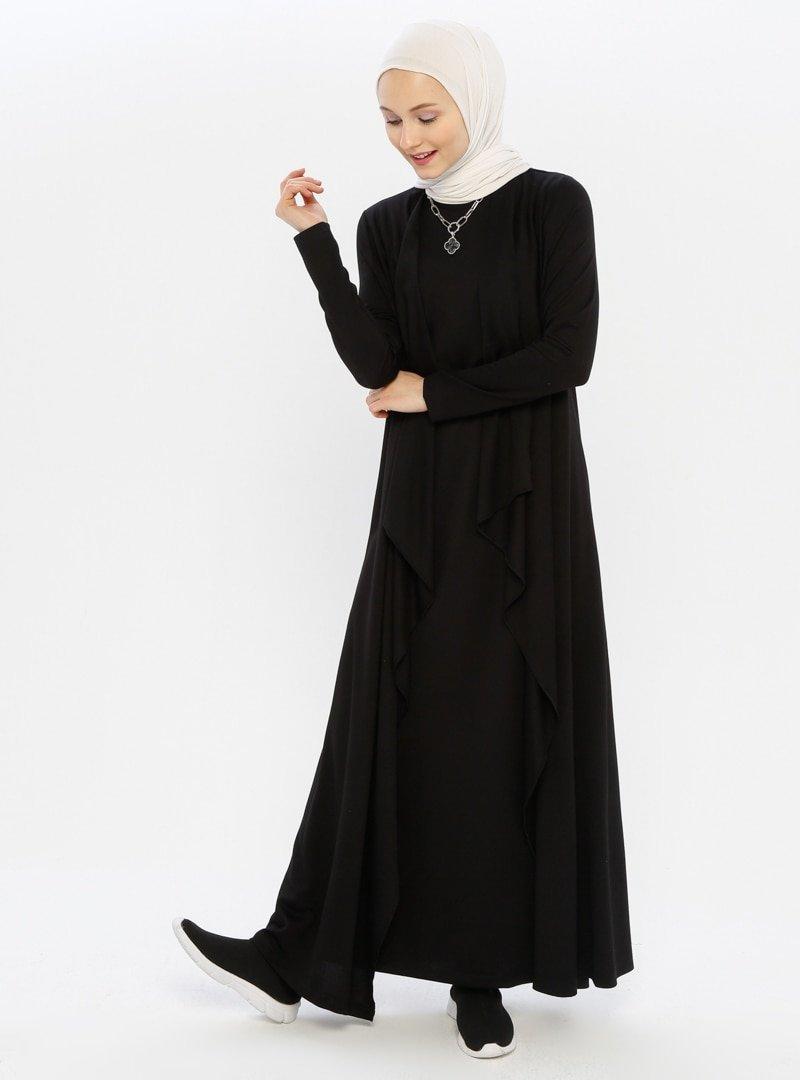 İnşirah Siyah Hırka&Kolsuz Elbise İkili Takım
