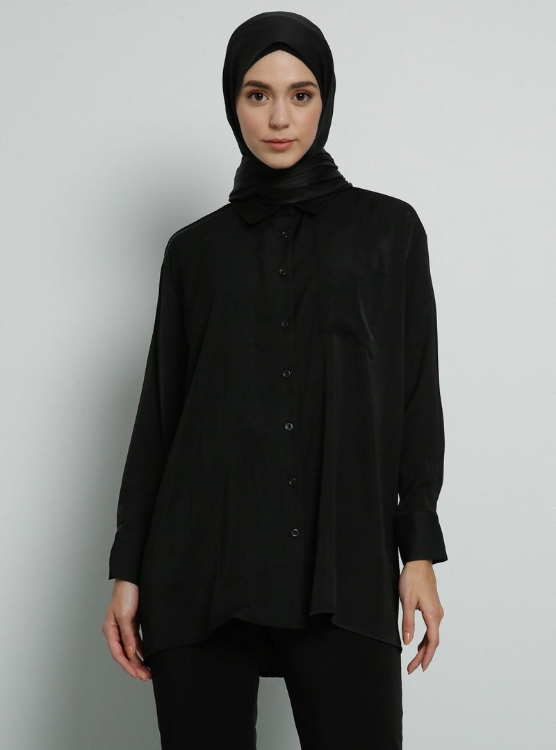 Tavin Siyah Cep Detaylı Gömlek Tunik