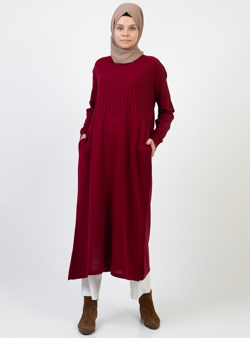 İLMEK TRİKO Bordo Fitilli Tunik