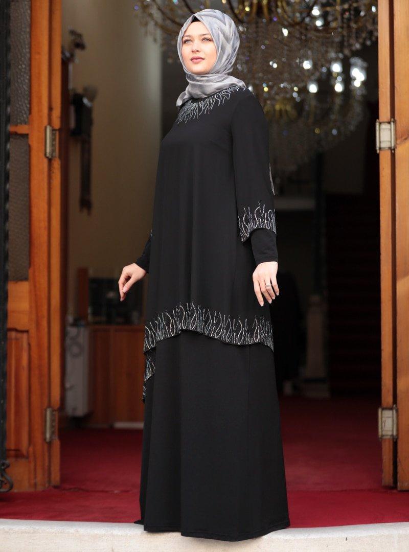 Amine Hüma Siyah Kübra Elbise