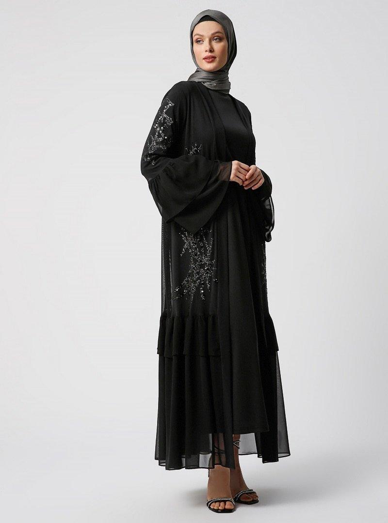 Refka Siyah Elbise&Ferace İkili Abiye Takım
