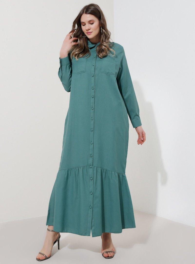 Alia Yeşil Çam i Boydan Düğmeli Elbise