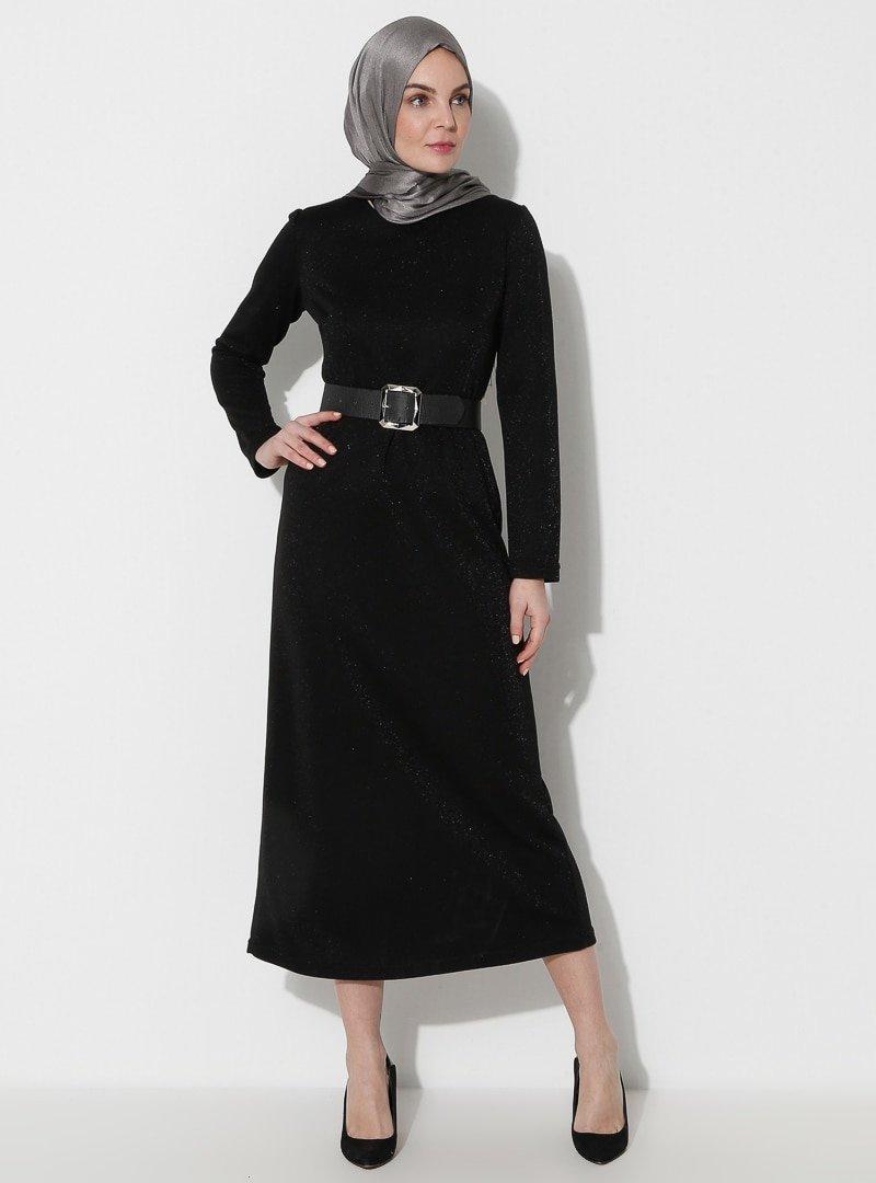 Alesya By Tuğba Siyah Simli Elbise