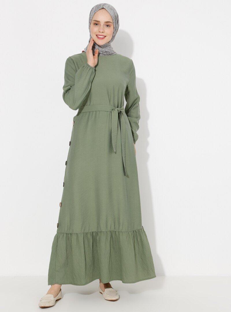 Sevit-Li Yeşil Volan Detaylı Elbise
