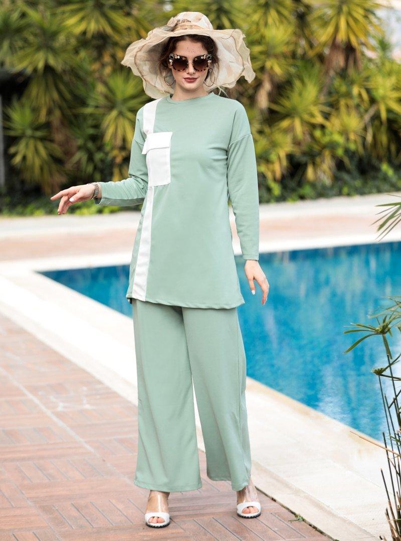Selma Sarı Design Mint Tunik&Pantolon Garnili İkili Takım