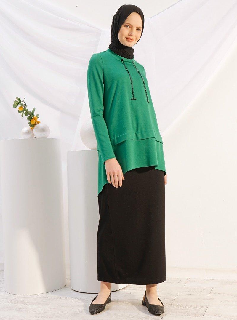 İnşirah Yeşil Zincirli Tunik&Etek İkili Takım