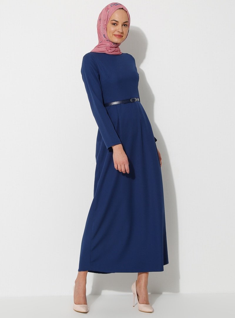 Amine Hüma Kemer Detaylı Elbise - İndigo
