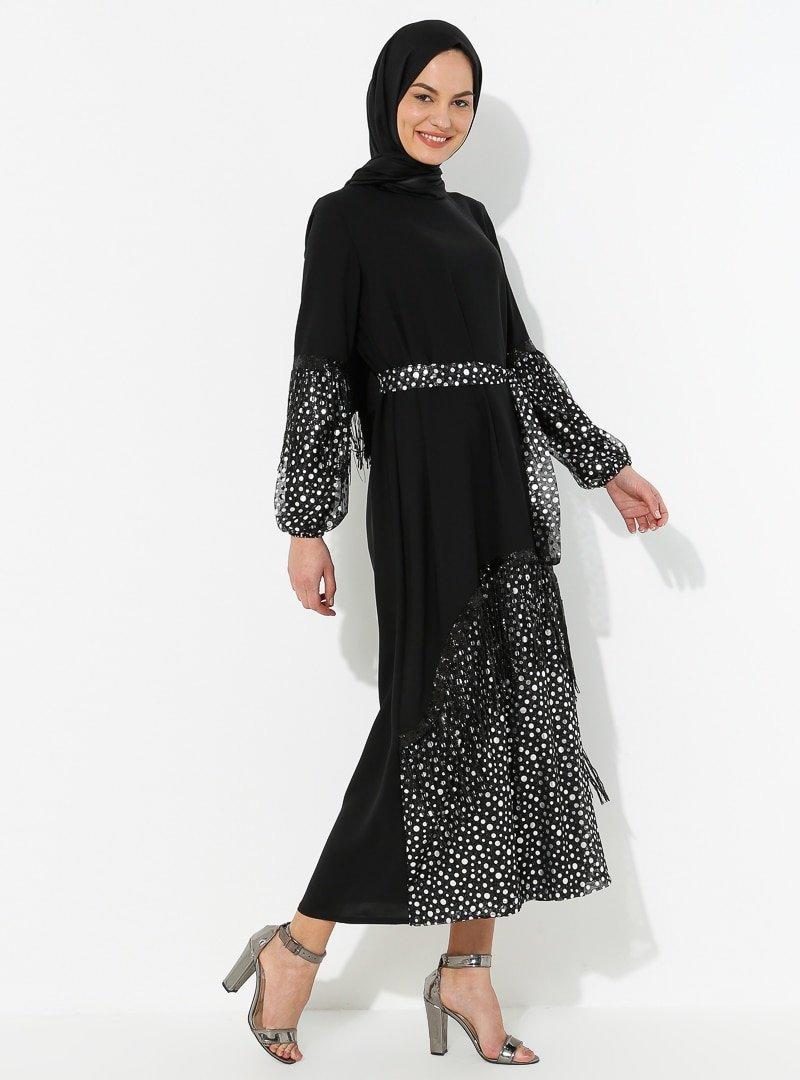 Tuncay Gümüş Siyah Tül Detaylı Elbise