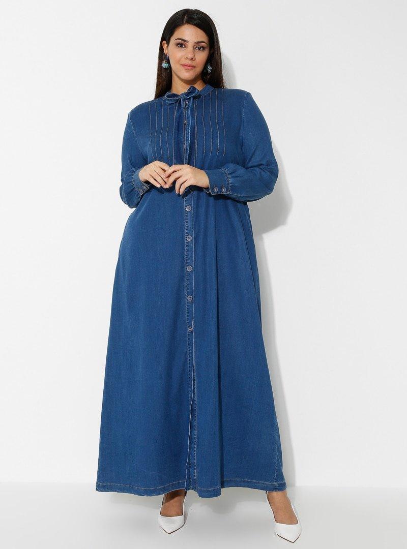 Tugba Indigo Boydan Dugmeli Ferace Devr I Tesettur