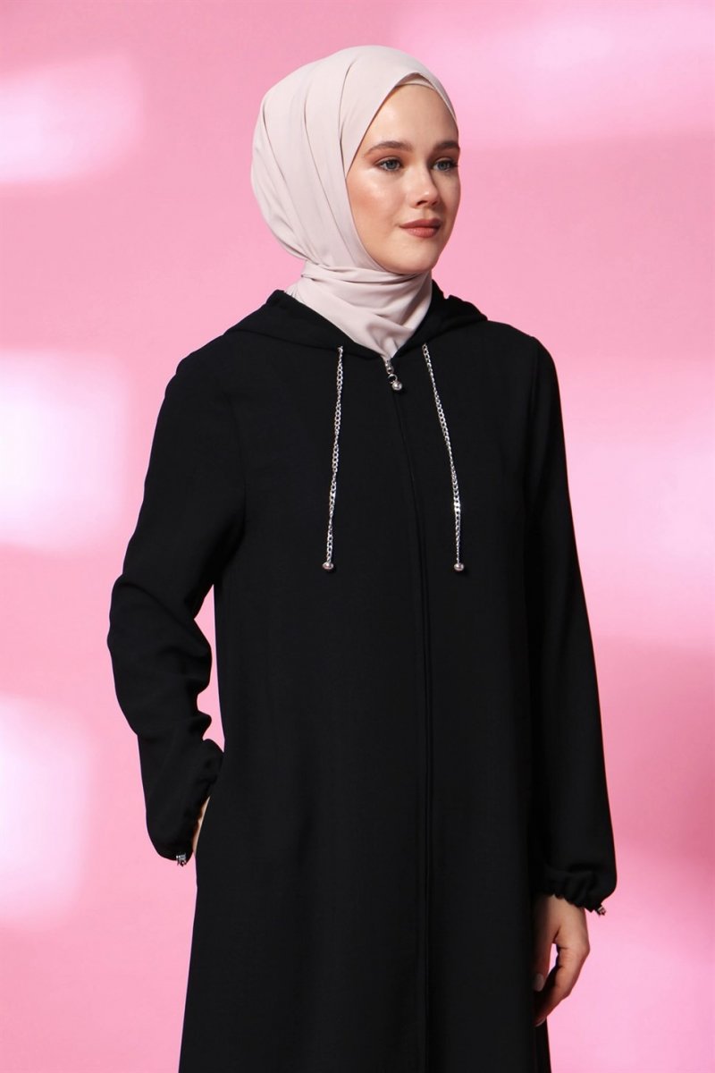Armine Siyah Kapişonlu Pardesü