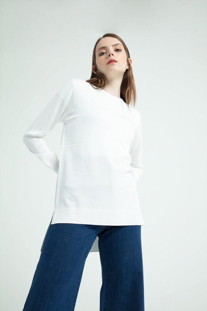TOUCHE Beyaz Basic Triko Bluz