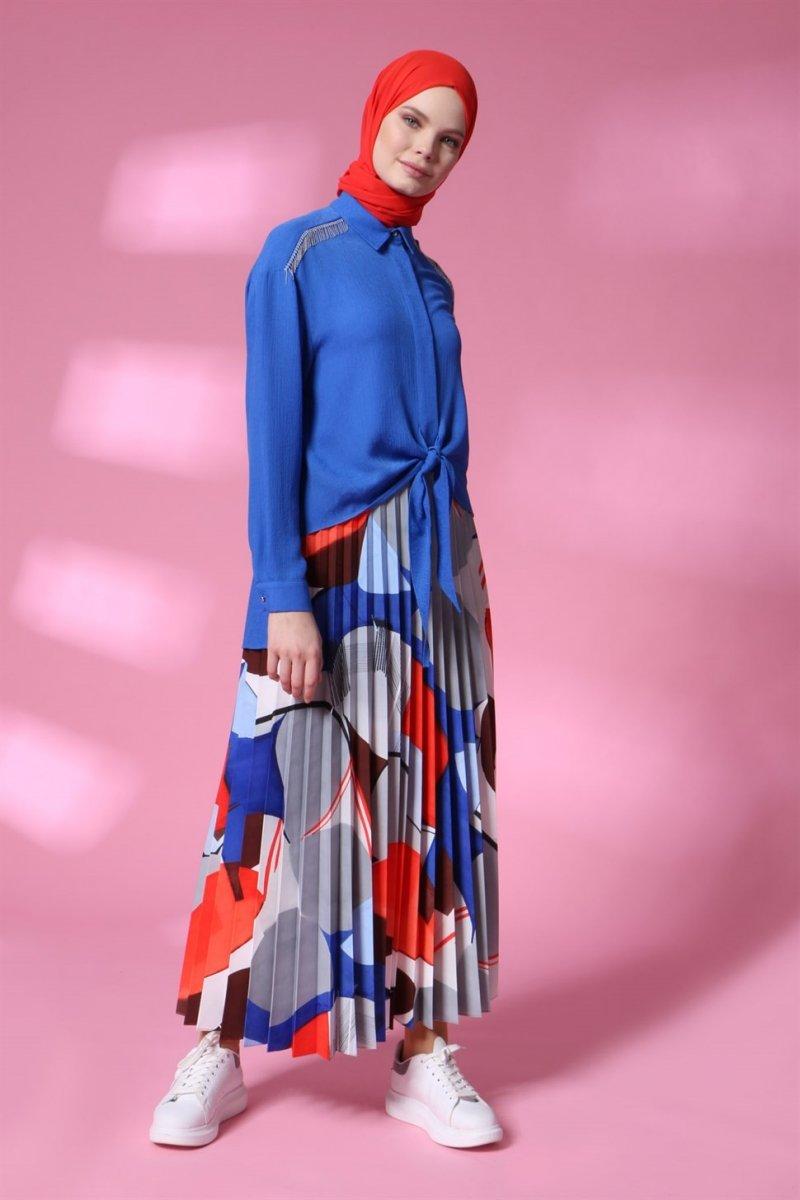 Armine Turuncu Piliseli Desenli Etek