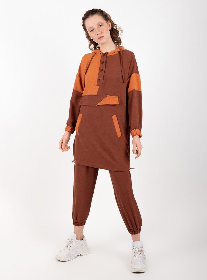 Loreen By Puane Kahverengi Parçalı Tunik&Pantolon İkili Takım