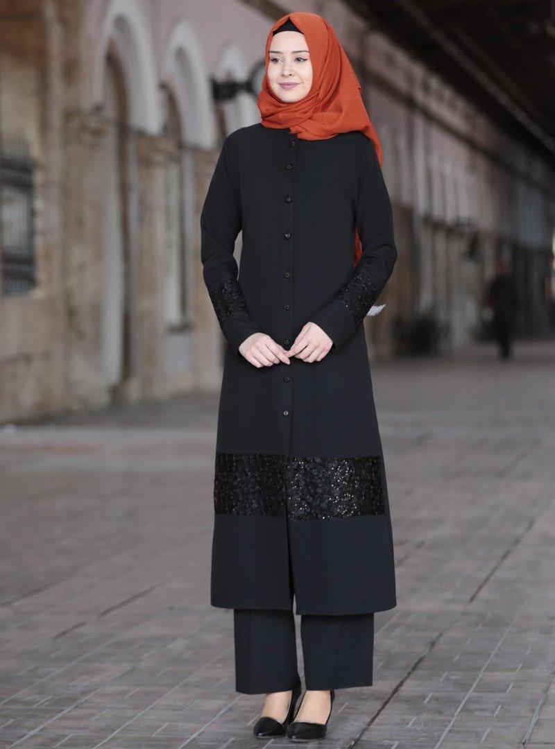 Azra Design Siyah Tunik&Pantolon Narin İkili Takım
