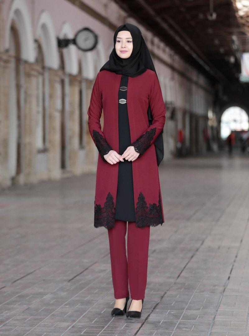 Azra Design Bordo Tunik&Pantolon Sema İkili Takım