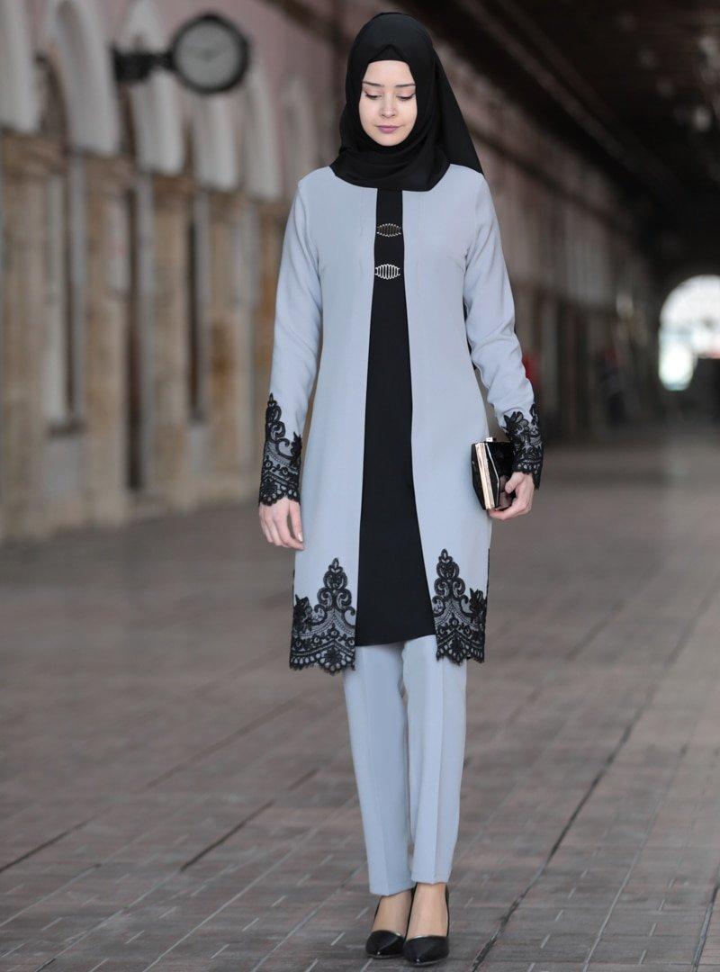Azra Design Gri Tunik&Pantolon Sema İkili Takım
