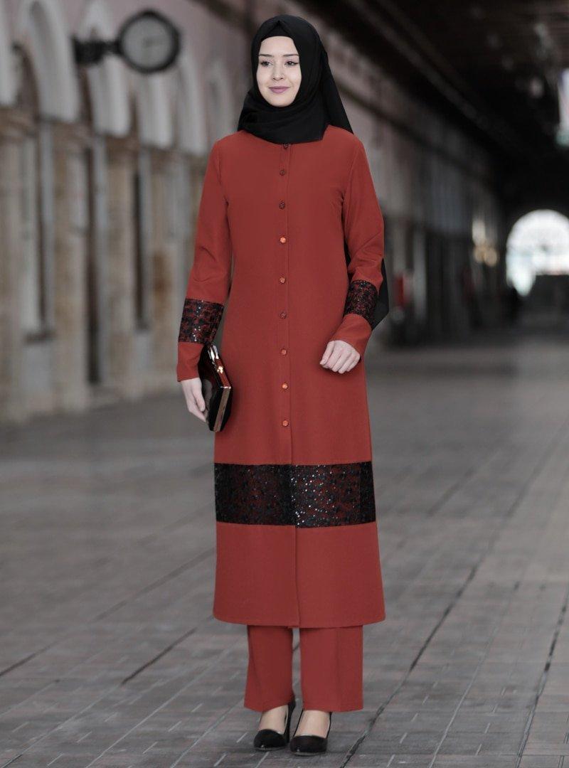 Azra Design Kiremit Tunik&Pantolon Narin İkili Takım