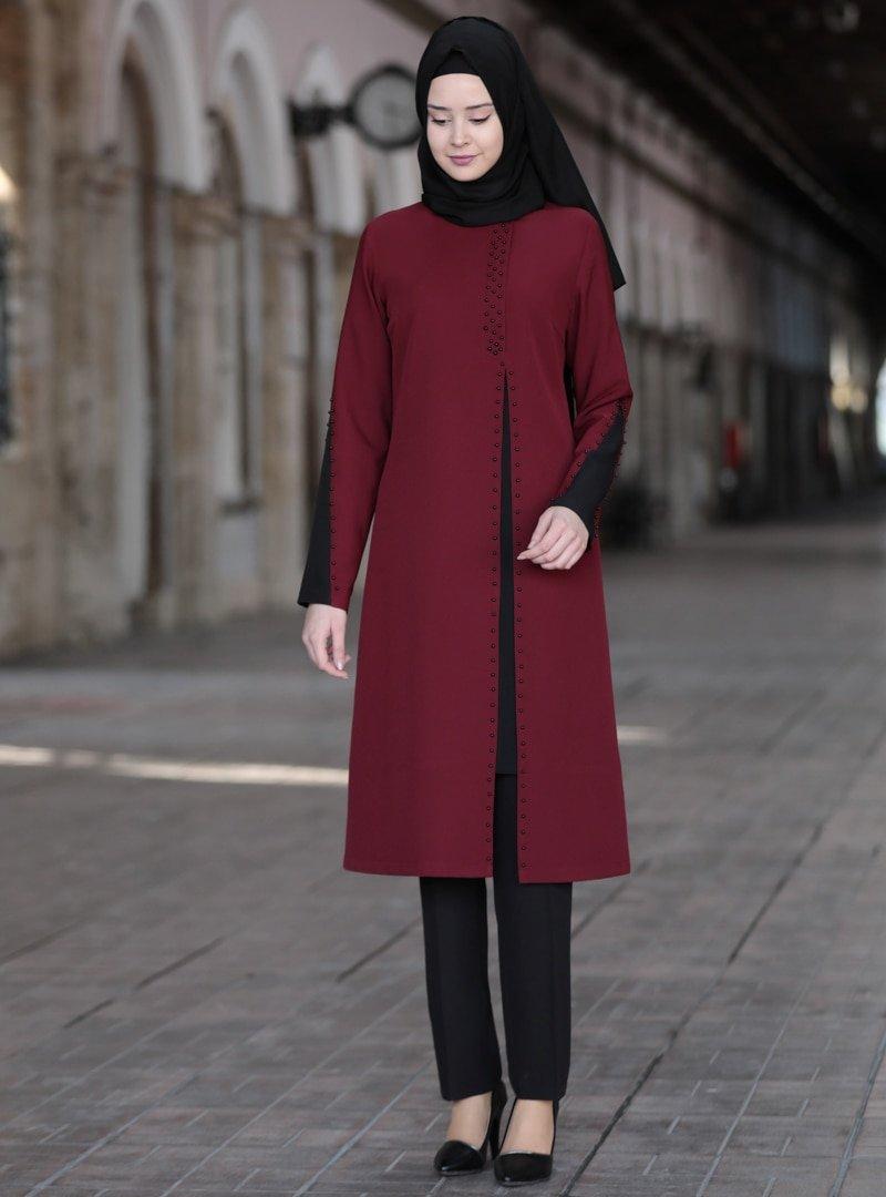 Azra Design Bordo Tunik&Pantolon Esma İkili Takım