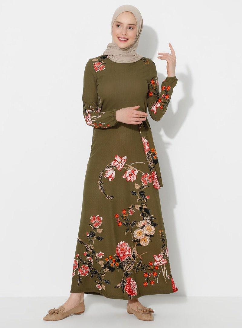 Dadali Haki Desenli Elbise