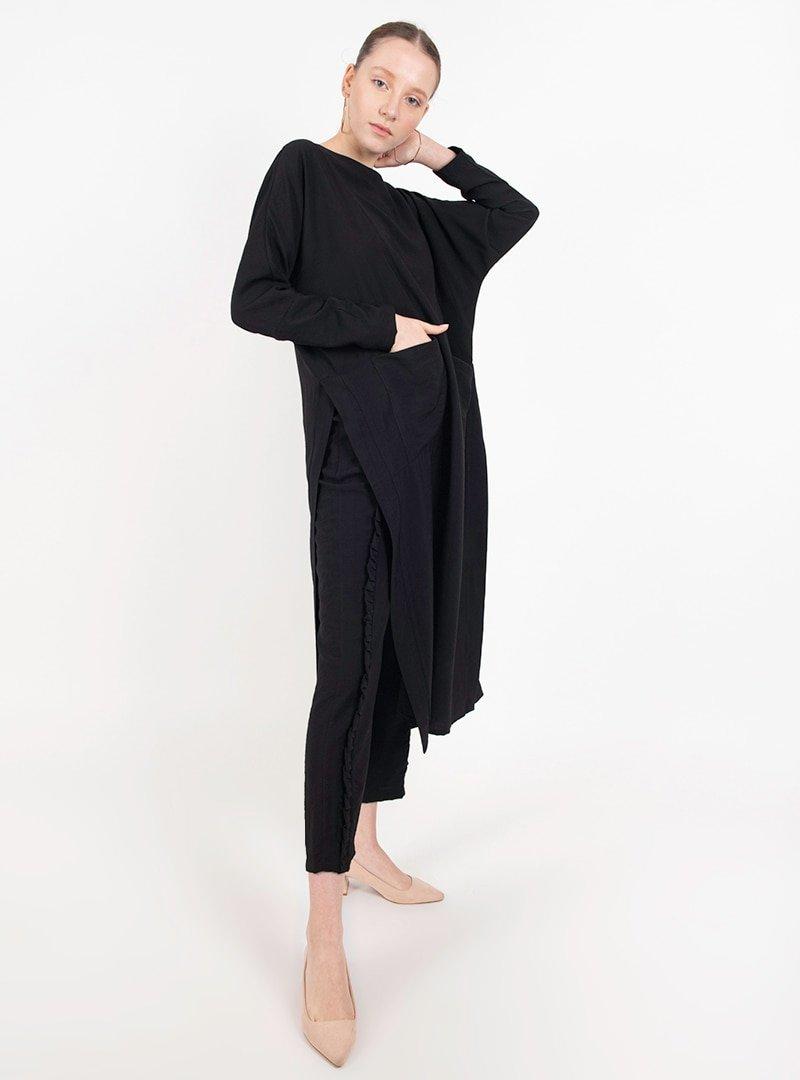 Loreen By Puane Siyah Yırtmaçlı Salaş Tunik&Pantolon İkili Takım