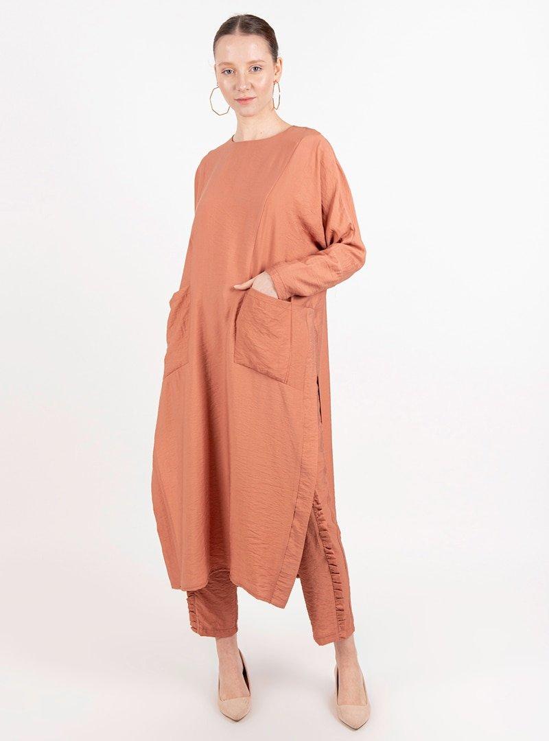 Loreen By Puane Somon Yırtmaçlı Salaş Tunik&Pantolon İkili Takım