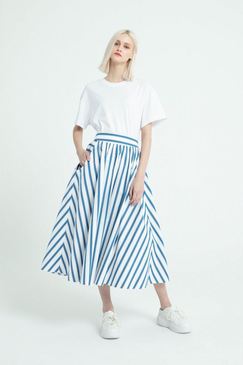 TOUCHE Beyaz Çizgili Volan Etek