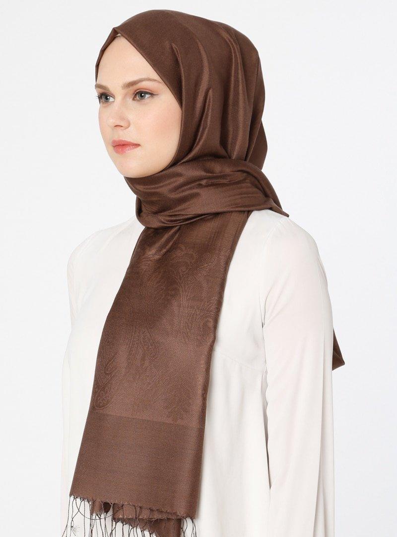 Lumire Şal Kahverengi Jakarlı Şal