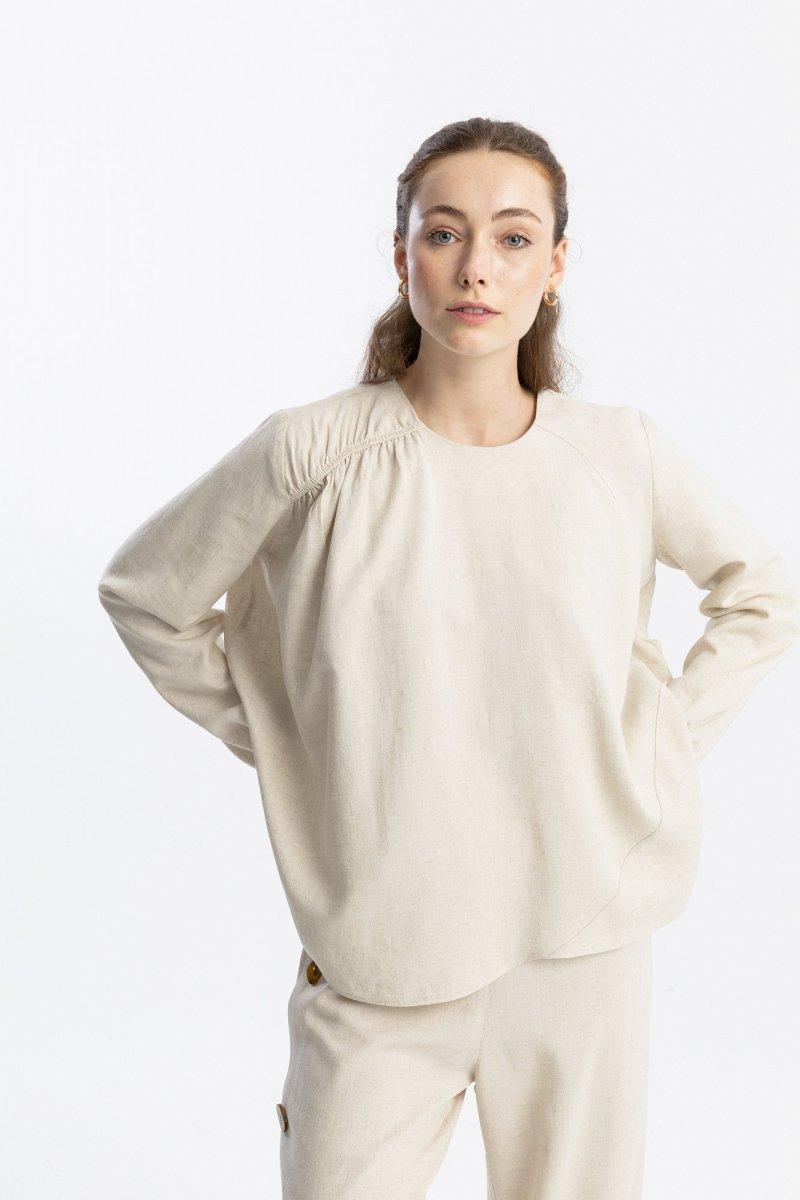 TOUCHE Bej Büzgülü Asimetrik Bluz