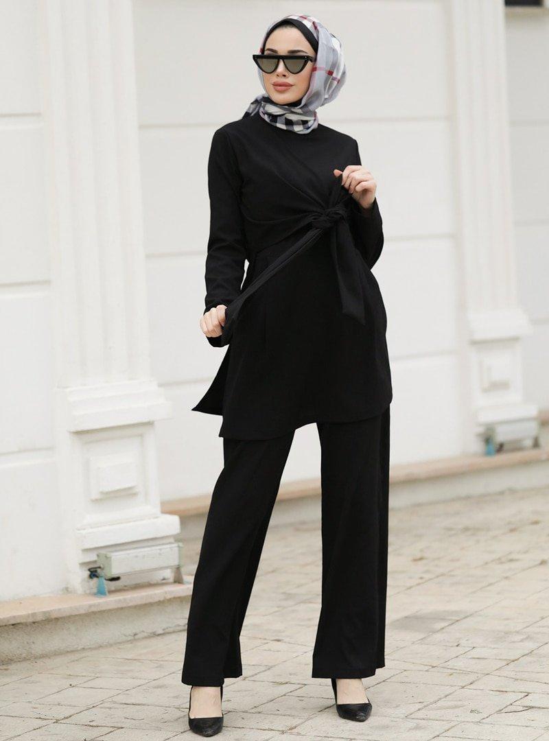 Lavienza Siyah İpek Pantolon&Tunik İkili Takım