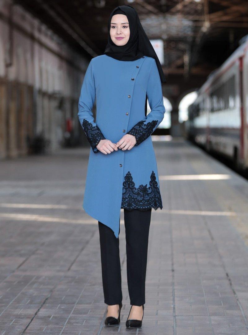 Azra Design Mavi Tunik&Pantolon Azra İkili Takım