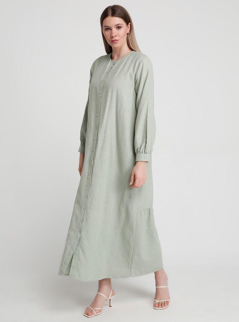 Alia Su Yeşili Boydan Düğmeli Elbise