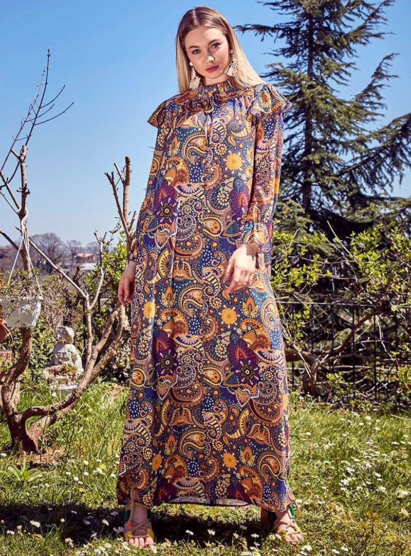 Ayşen Özen Mor Bohem Elbise