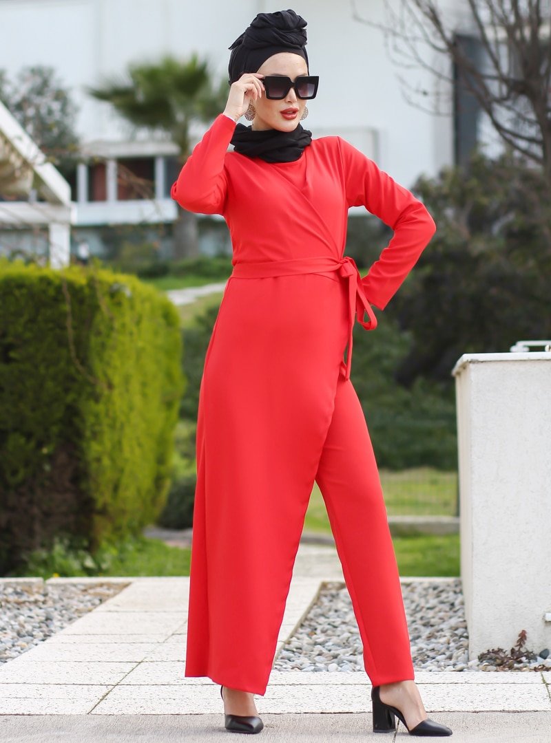 Neva Style Pelerinli Kirmizi Tesettur Tulum 51301k Tesetturisland Com